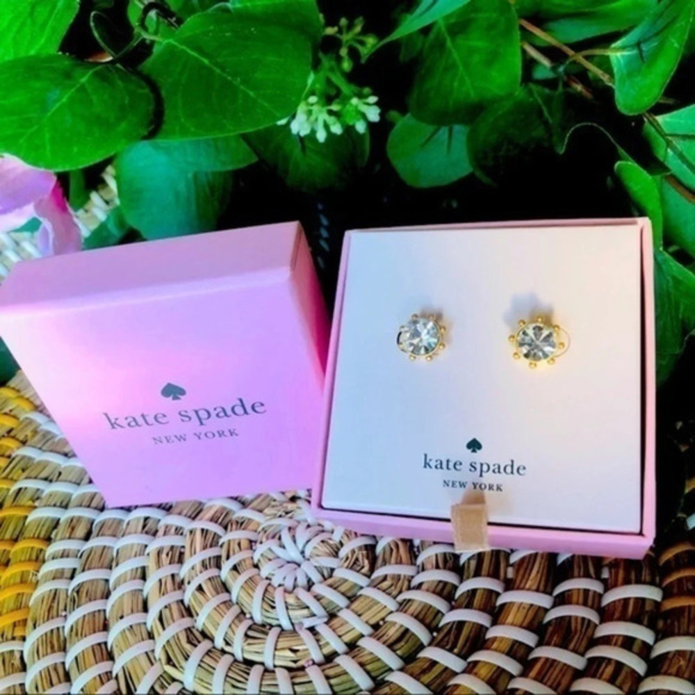 Kate Spade New York Crystal Stud Earrings Gold Tone Classic Sparkle NWT
